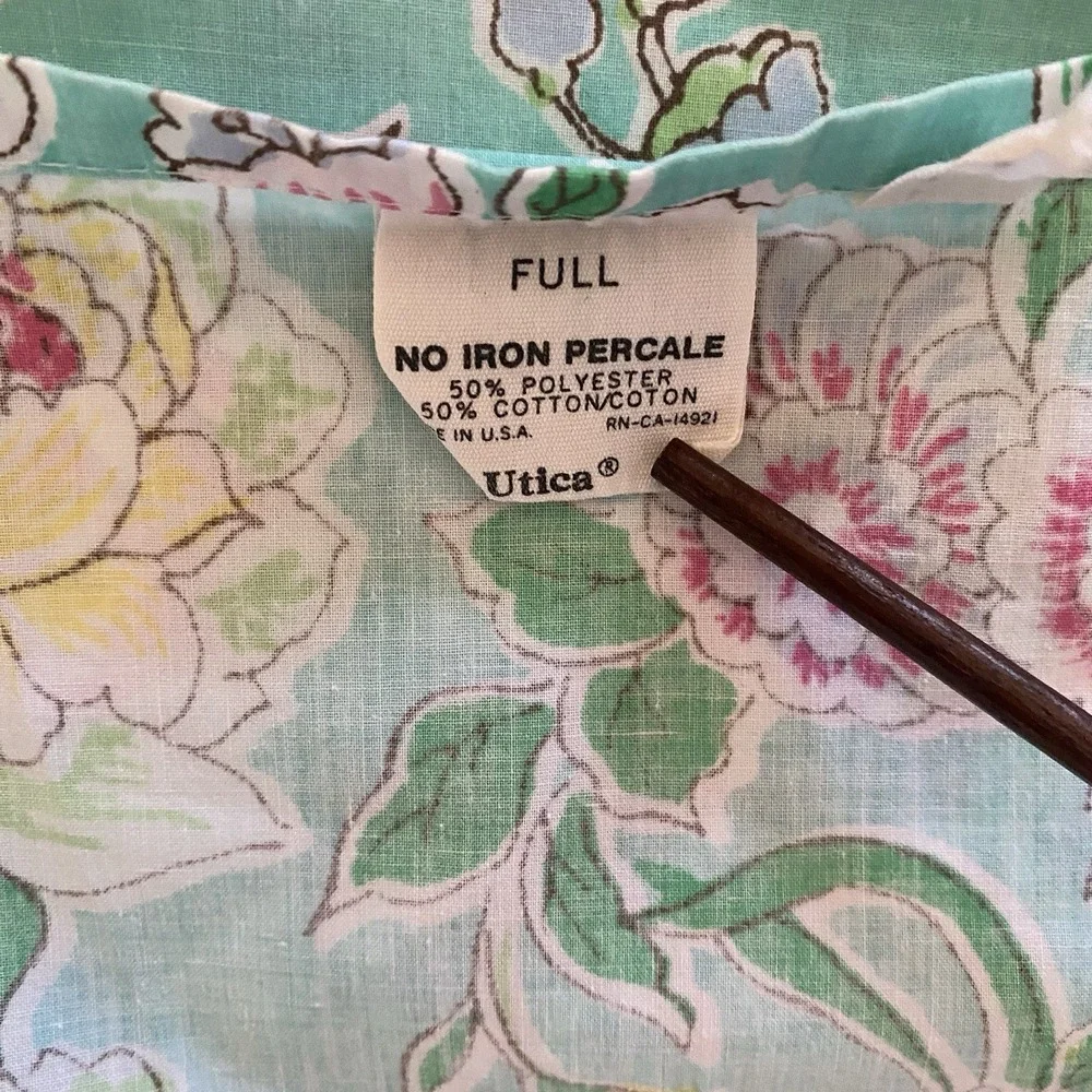 Fleur de Chine Green Pink Floral Full Flat Sheet Utica JP Stevens Odyssey Collec